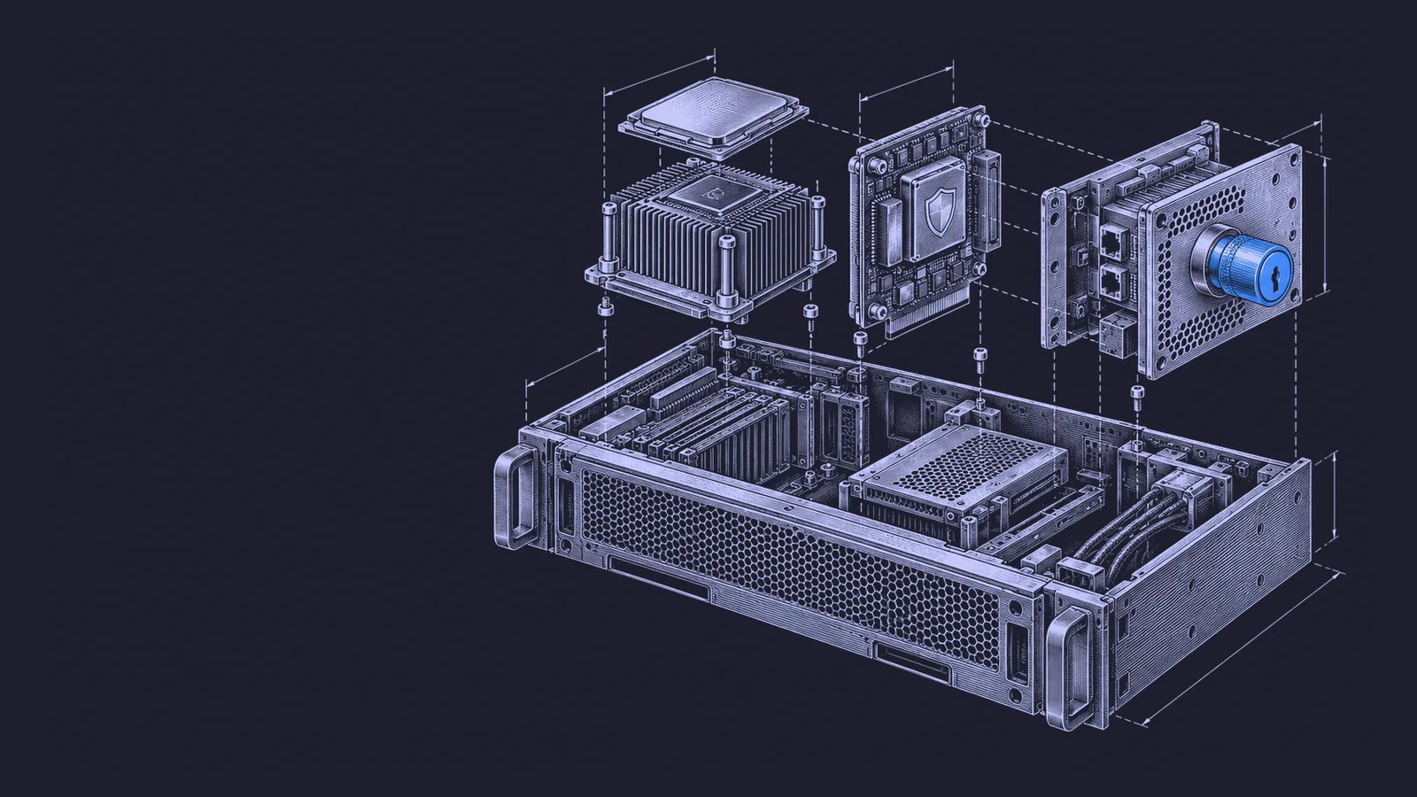 Conceptual engraving: an exploded secure research server represents a new cross-border AI safety collaboration.