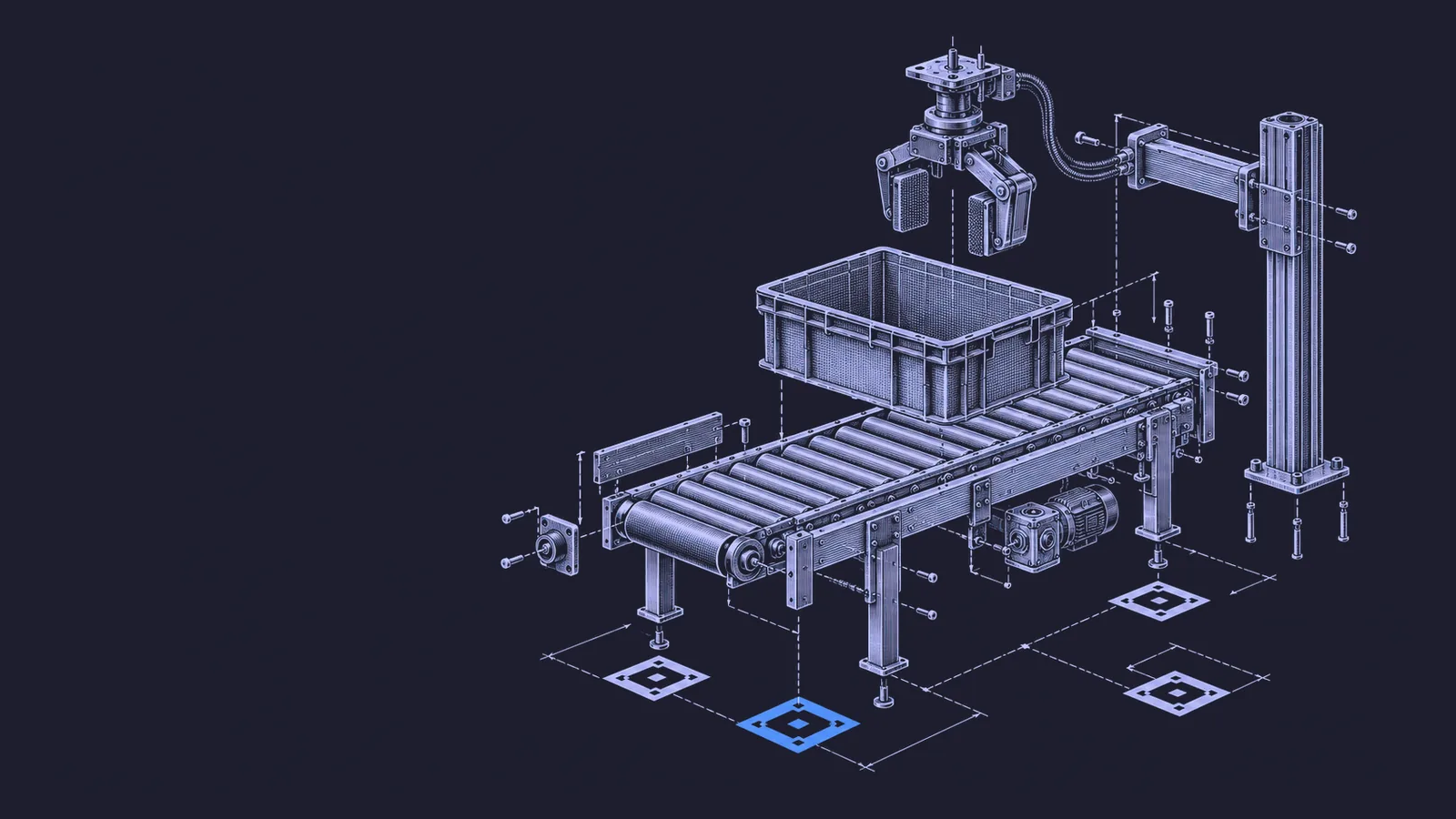 Conceptual engraving: an exploded warehouse handling station represents Digit's planned expansion from one GXO site to three.